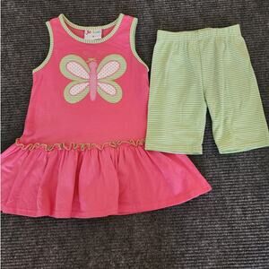 Jellybean Girls Size 5 2-Piece Short Set Butterfly Applique Pink Green